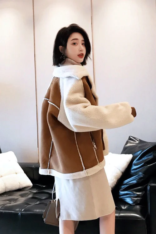 2020 Women's Fleece-Lined Shearling Jacket (Short)