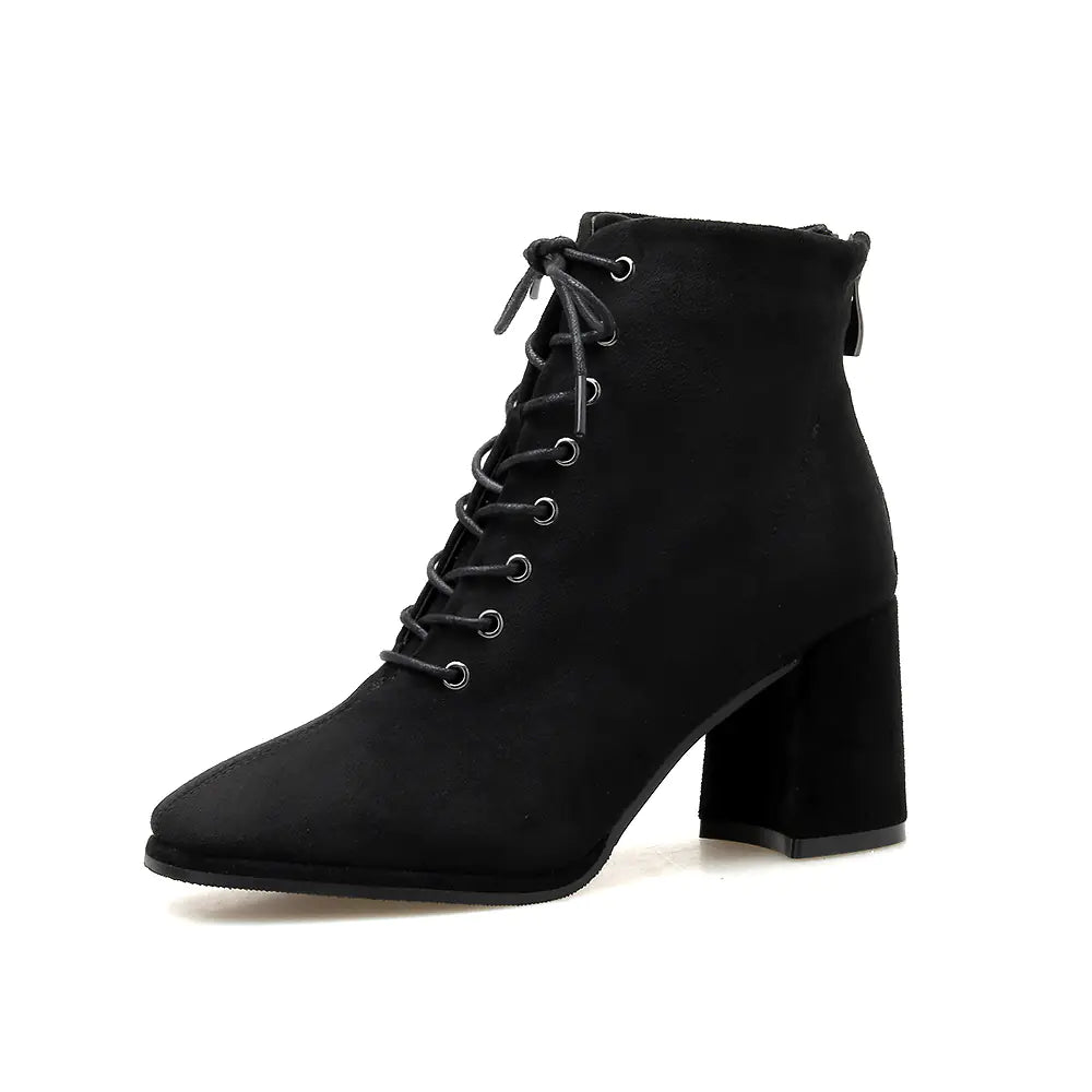 British Style High-Heeled Lace-Up Martin Boots