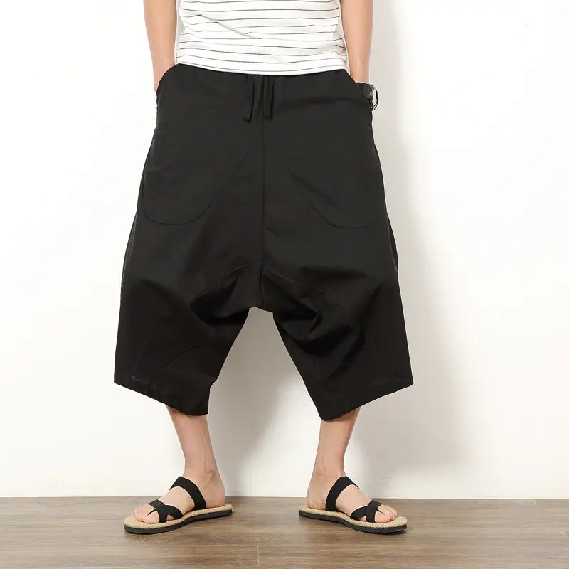 Cotton Linen Harem Pants - Japanese Style Cropped Trousers