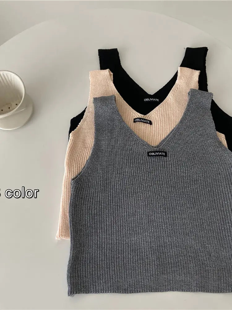 Elegant V-Neck Knitted Cotton Tank Top for Women