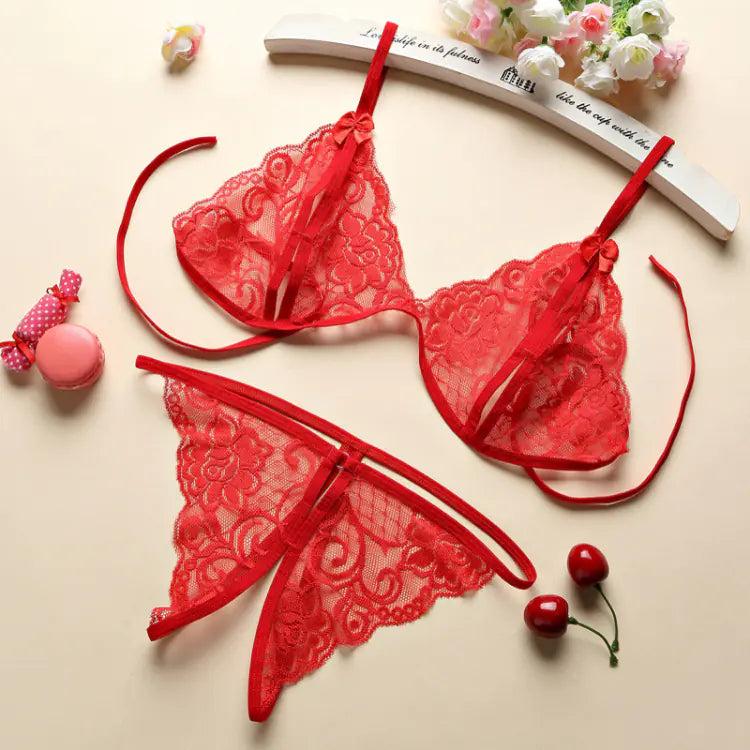 Lingerie Set with Sheer Lace and Push-Up Bra