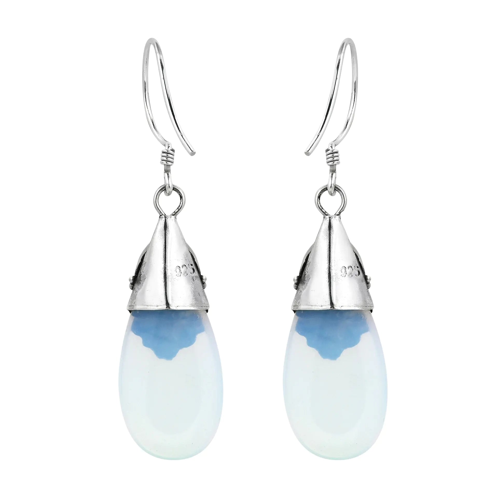 White Moonstone Drop Earrings with Pear Shape Design