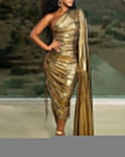 Golden Strap Shoulder Formal Dress - European & American Style