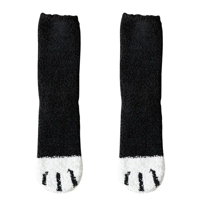 Autumn Winter Couple Cat Paw Plush Socks (Coral Fleece)