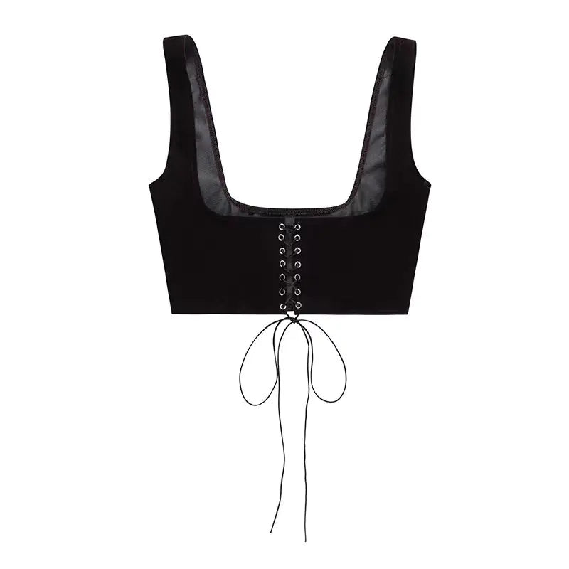 Vintage Lace Up Corset with Elastic Suspenders