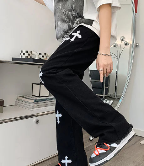 Straight Tube Wide Leg Cross Trousers