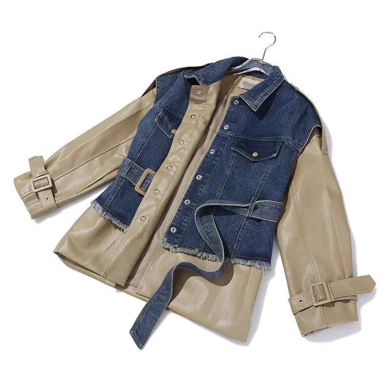 Personalized Denim and Leather Patchwork Jacket