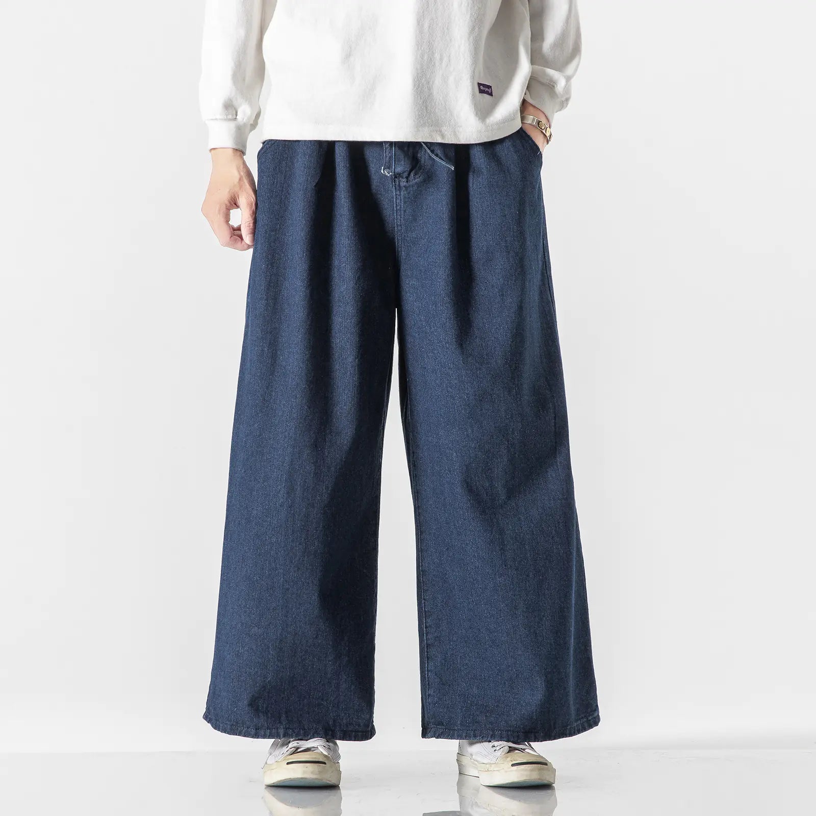 Plus Size Men's Casual Chinese Style Wide-Leg Jeans