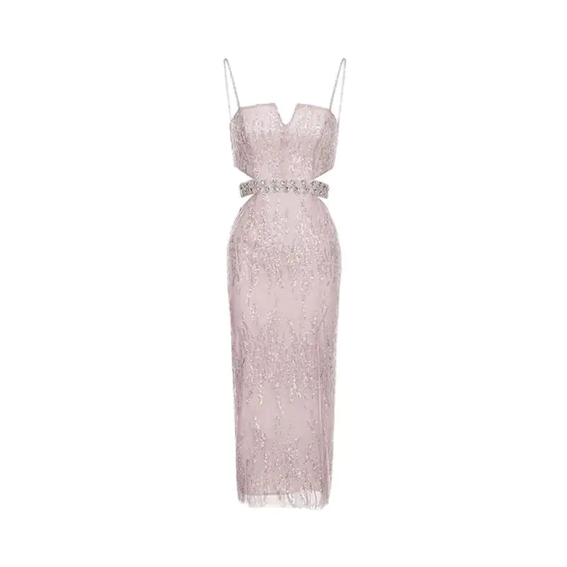Hollow Jeweled Camisole Gown with Sequin Beads