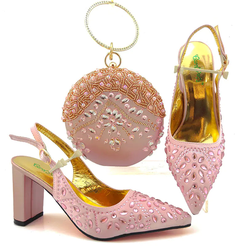 Round Clutch Bag with Pointed Buckle Heels
