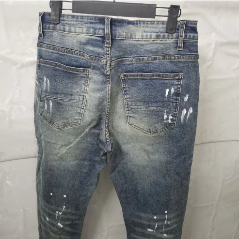 High Street Style Sequin Patch Slim Fit Jeans