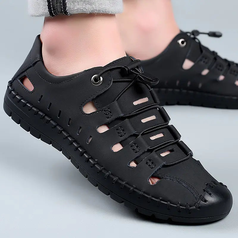 Leather Cowhide Casual Hollow Sandals for Comfort