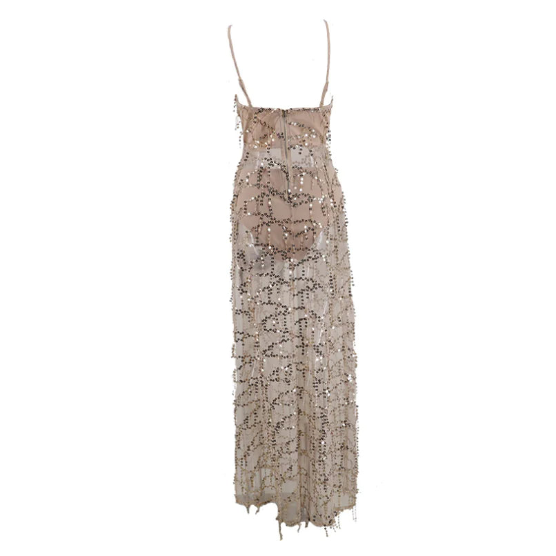 Sequin Strap Deep V-Neck Maxi Dress