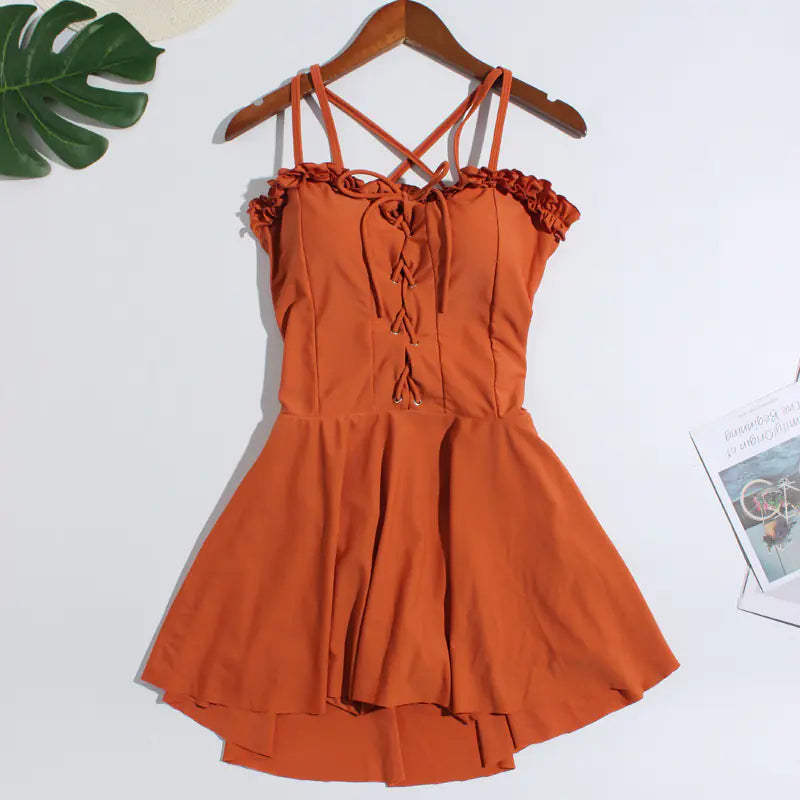 White Slimming One-Piece Dress Swimsuit for Women