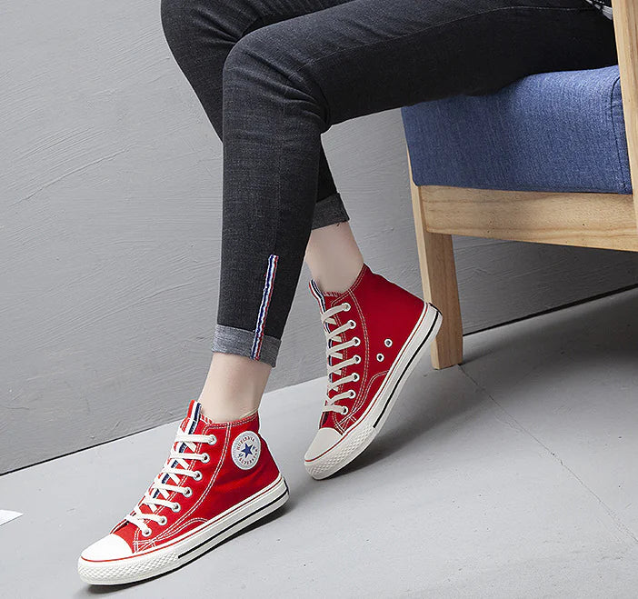 Trendy Black High-Top Canvas Sneakers for Women