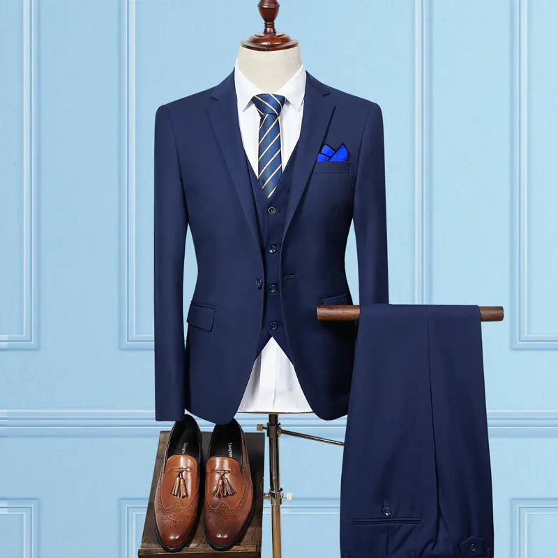 Men's Slim Fit Three-Piece Suit for Business and Weddings