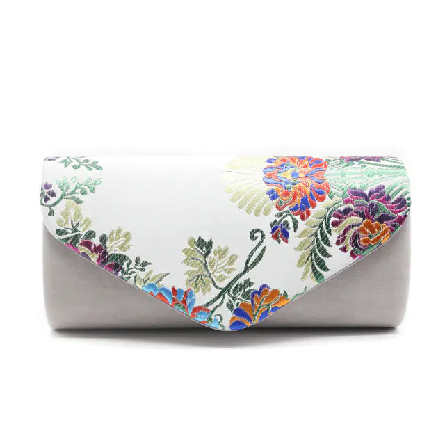 Vintage Embroidered Flower Evening Clutch