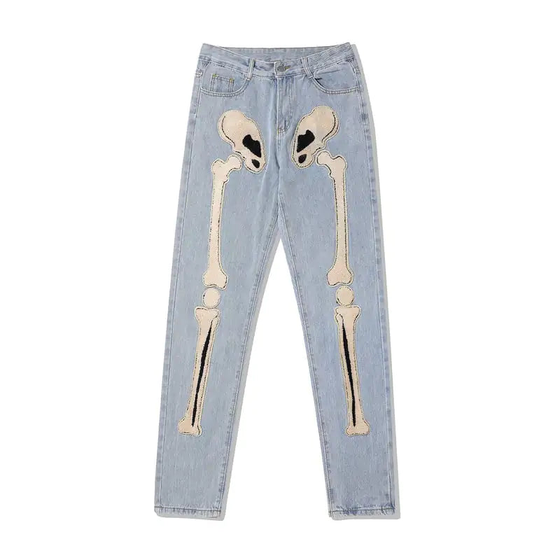 Hip Hop Skull Bone Patch High Street Jeans