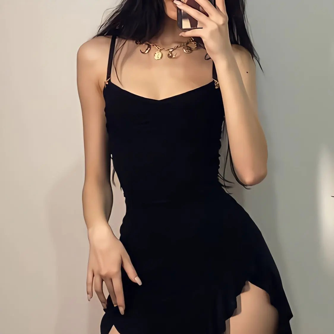 PB004 Women's New Style Cutout Slip Dress with Ruffles