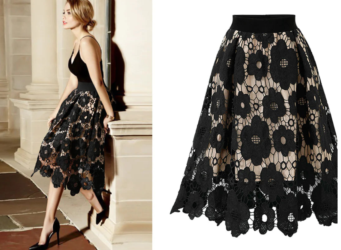 European Style Lace Midi Skirt