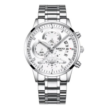 Men's Solid Steel Band Watch with Luminous Quartz Dial