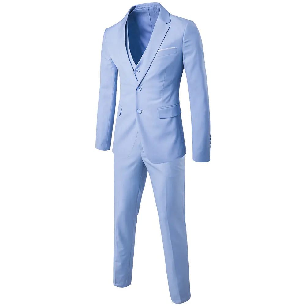 Men's Slim Fit Solid Color Business Suit Set (3 Pieces)