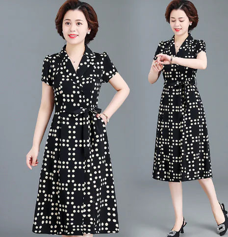 Vintage High-Waist Chiffon Dress with Side Slit