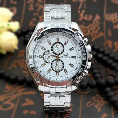 Men's Quartz Watch with Blue Dial and Steel Band