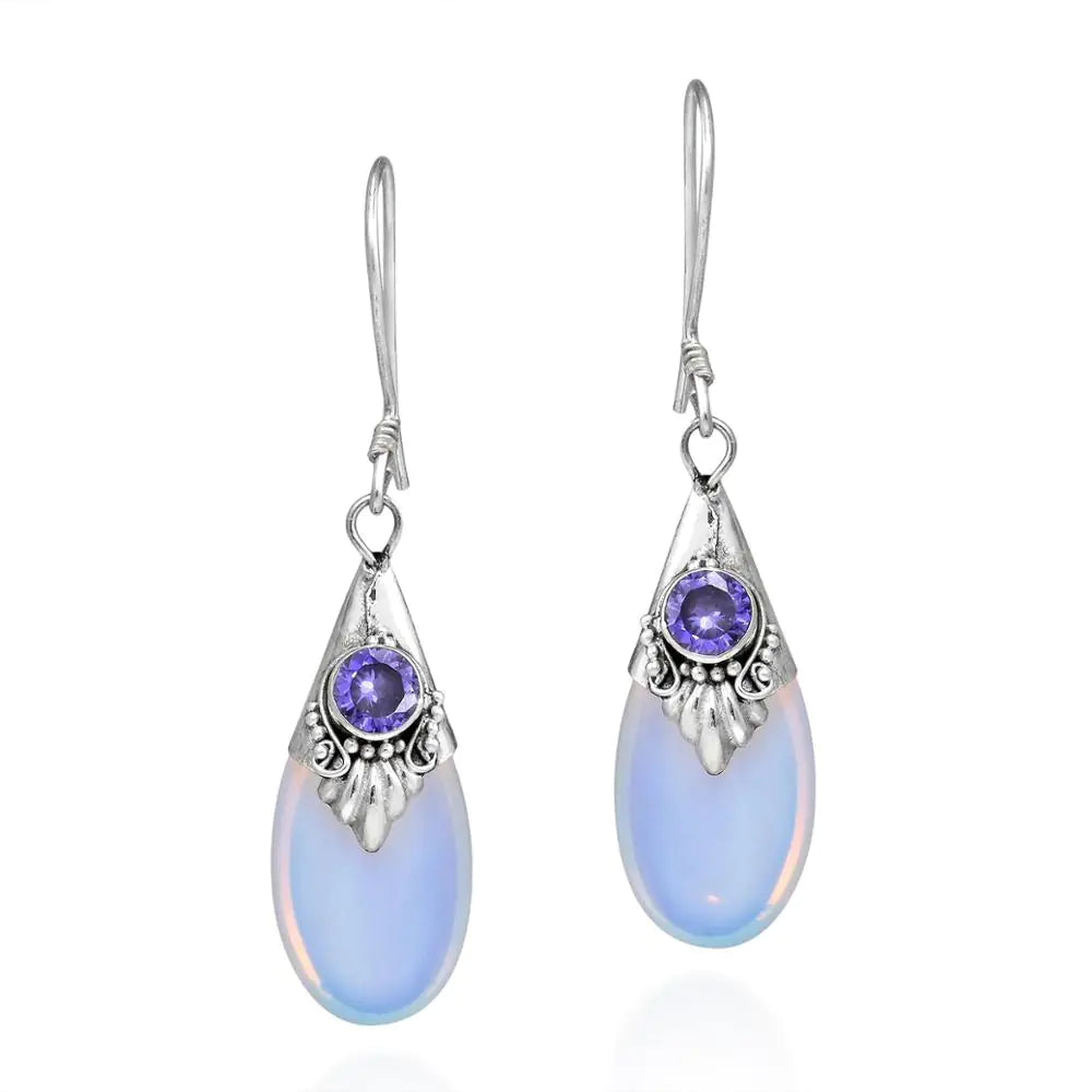 White Moonstone Drop Earrings with Pear Shape Design