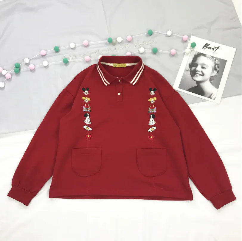 Japanese Style Hoodie with Egg Dog Embroidery