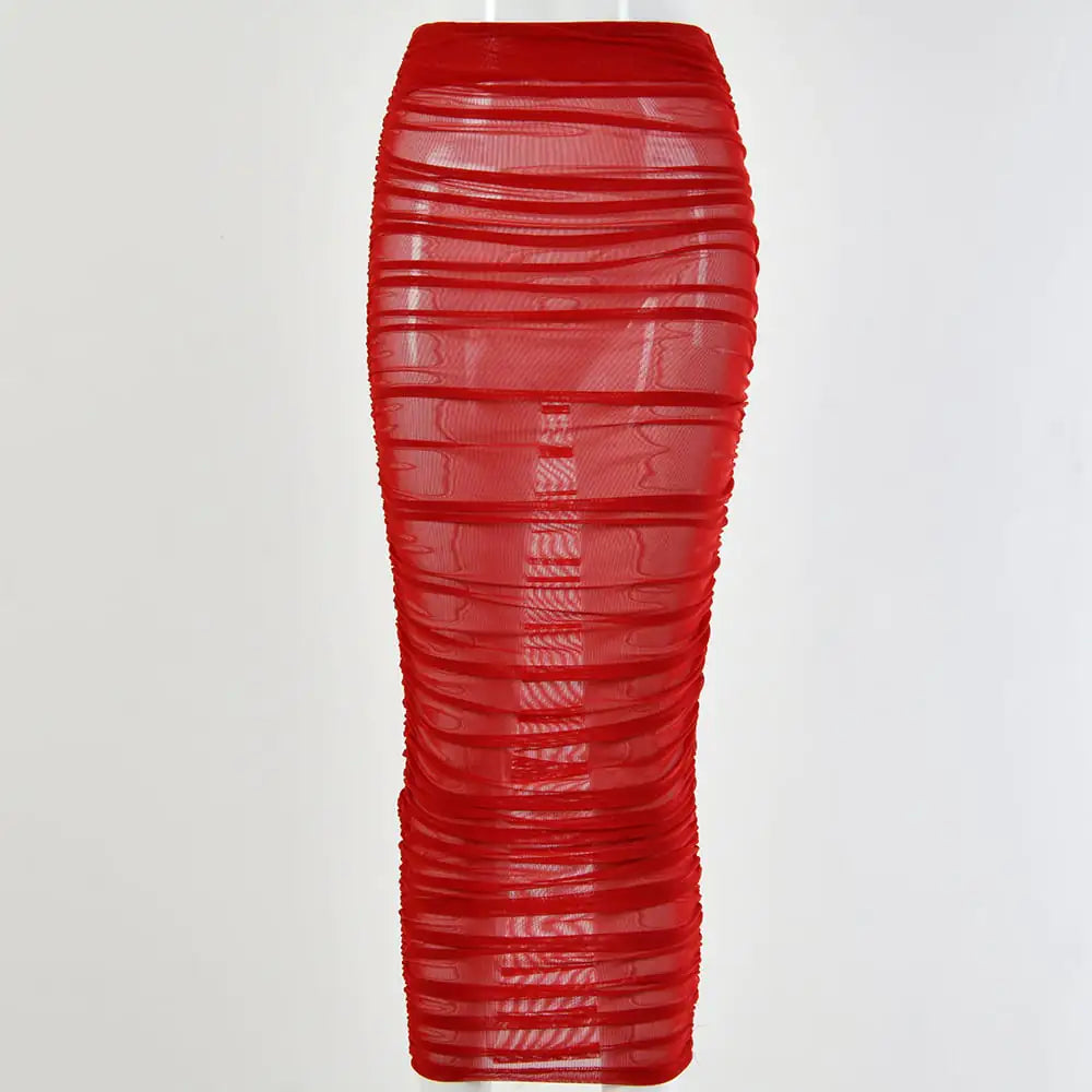 Pleated Slim Fit Mesh Skirt in One Word Design