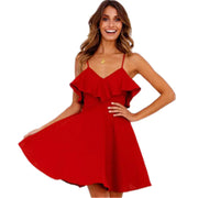 Backless Lace-Up Waist Dress with Ruffles