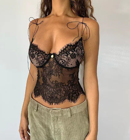 Women's Lace See-through Sexy Suspenders Casual Tank Top