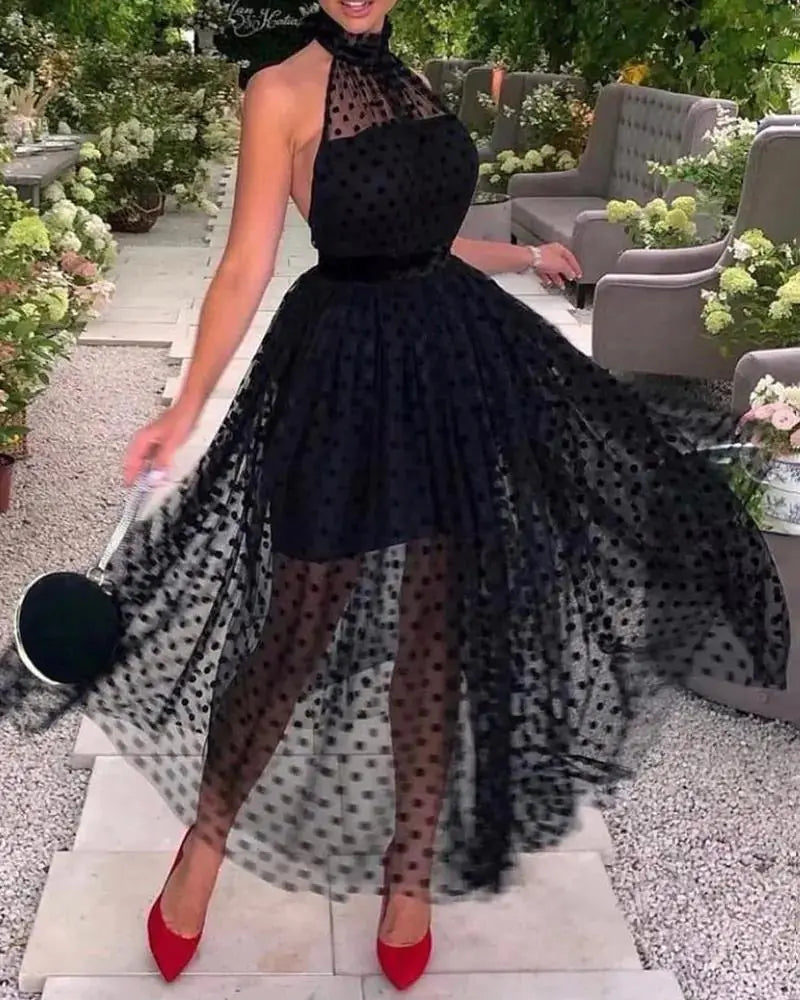 Elegant Black Polka Dot Swing Skirt for Women