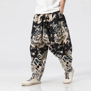 Chinese Style Men's Dragon Print Loose Trousers