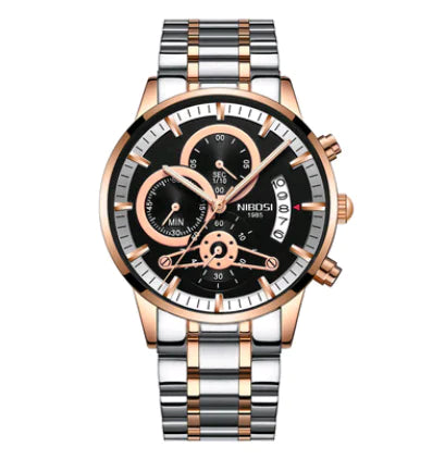 Men's Solid Steel Band Watch with Luminous Quartz Dial