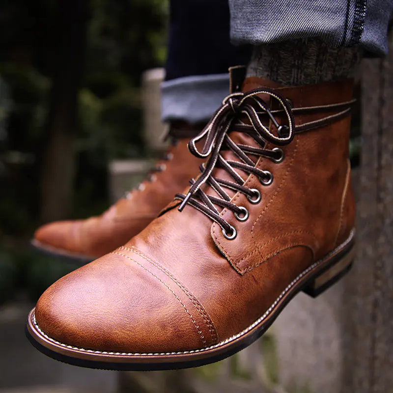 Men's Vintage Style PU Leather Lace-Up Boots