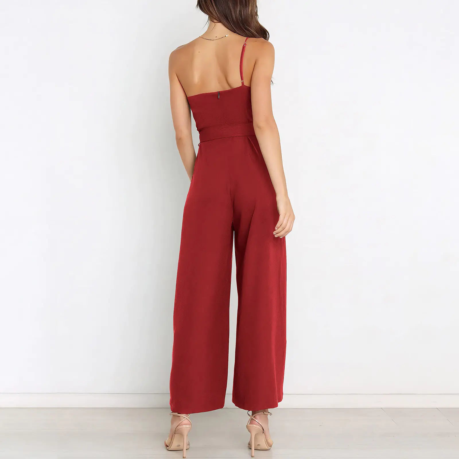 Women's Solid Color Slant Shoulder Jumpsuit for Commuting