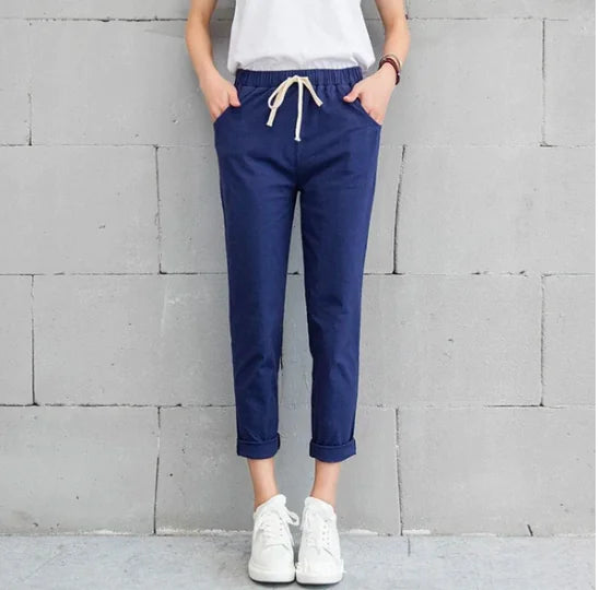 Cotton Linen Cropped Pants - Loose Fit Harem Style