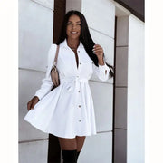 Lapel Button Lace Up Dress for Beauty