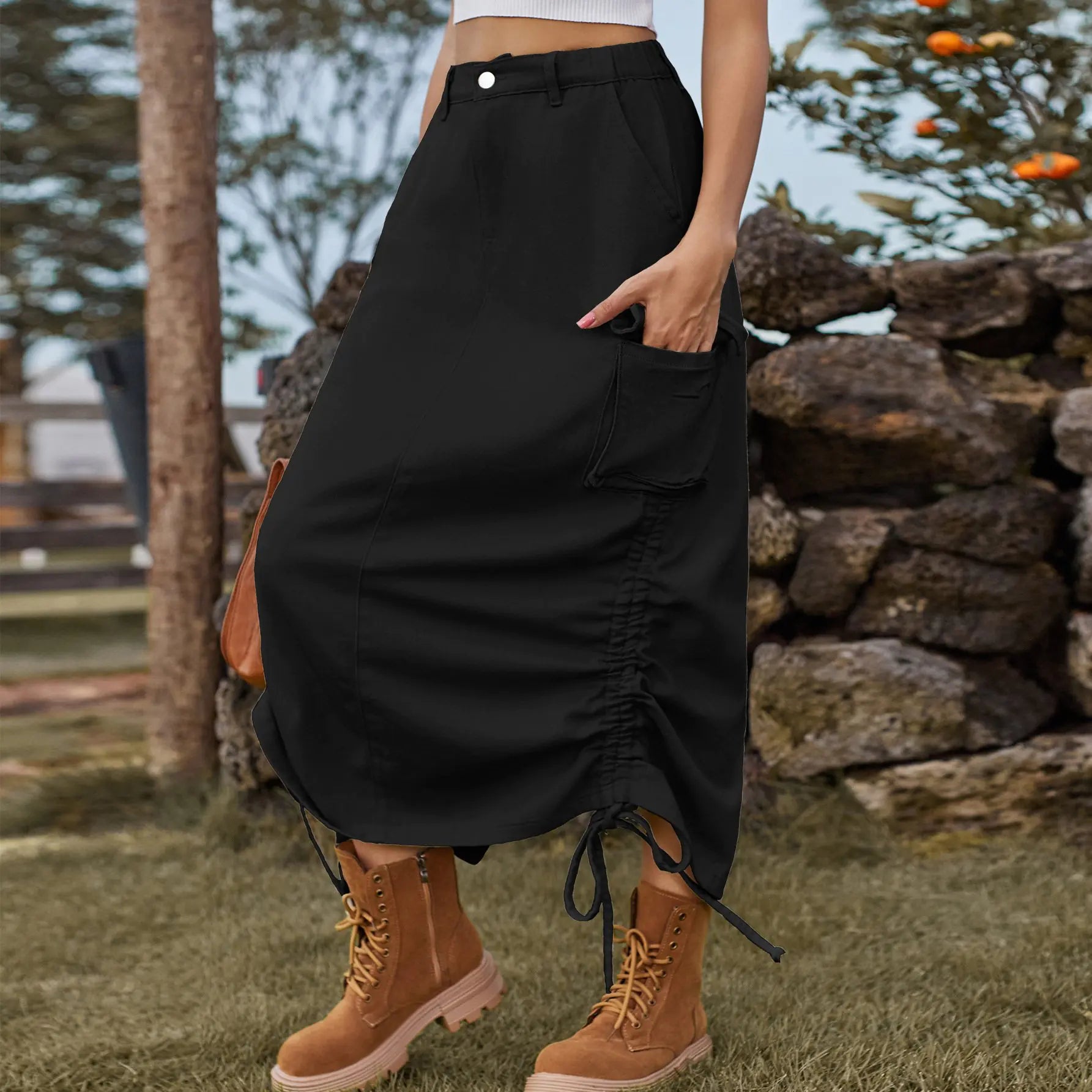 Denim Casual Midi Skirt