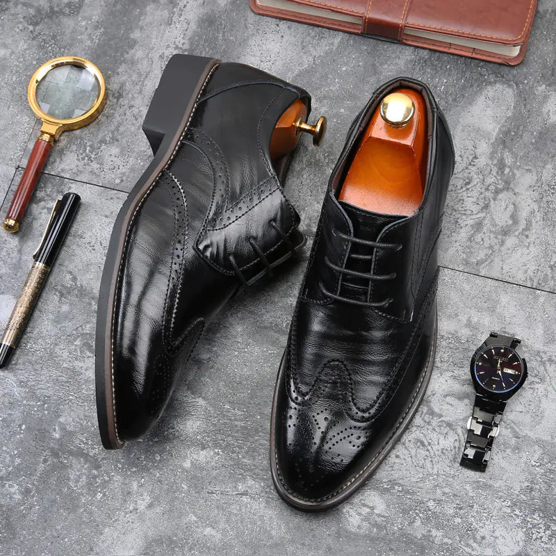 Casual Leather Men's Shoes with Laces