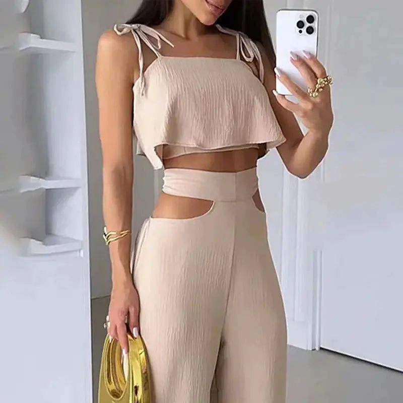 2023 Summer Women's Casual Solid Color Outfit Set