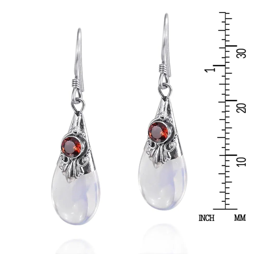 White Moonstone Drop Earrings with Pear Shape Design