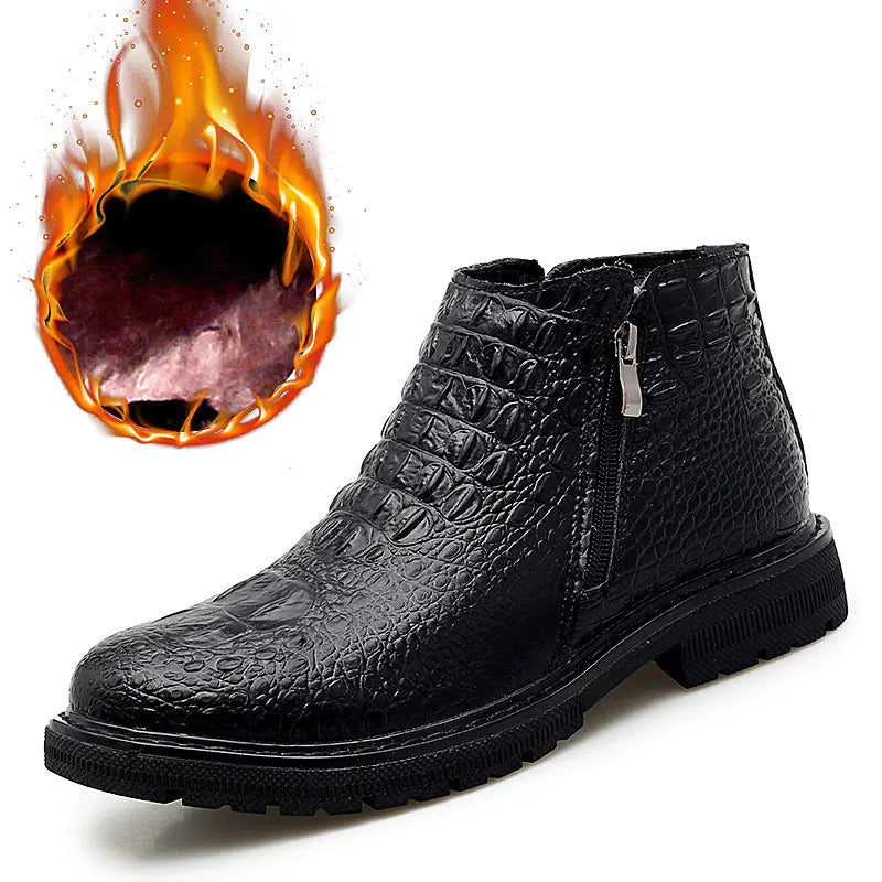 Korean Men's Leather Boots with Side Zipper