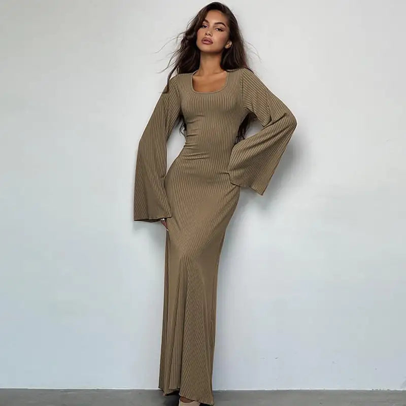 Fashion U-neck Lace-up Long Sleeve Dress for Women