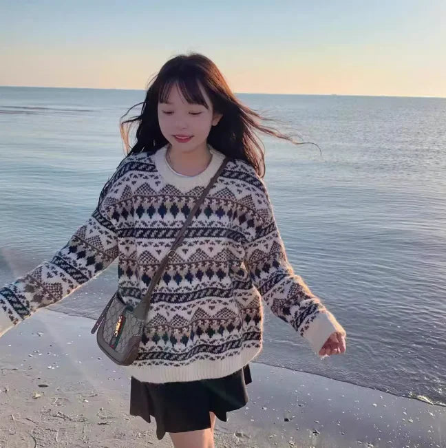 Women's Retro Ethnic Style Loose Pullover Sweater
