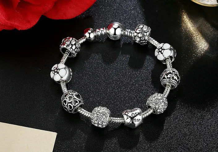Trendy Beaded Bracelets with Pink Rhinestones (Wholesale)