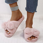Korean Fashion Bow Open-Toed Cotton Slippers for Home
