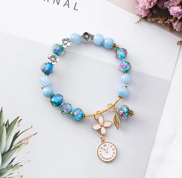 Vintage Floral Crystal Bracelet with Leaf Design